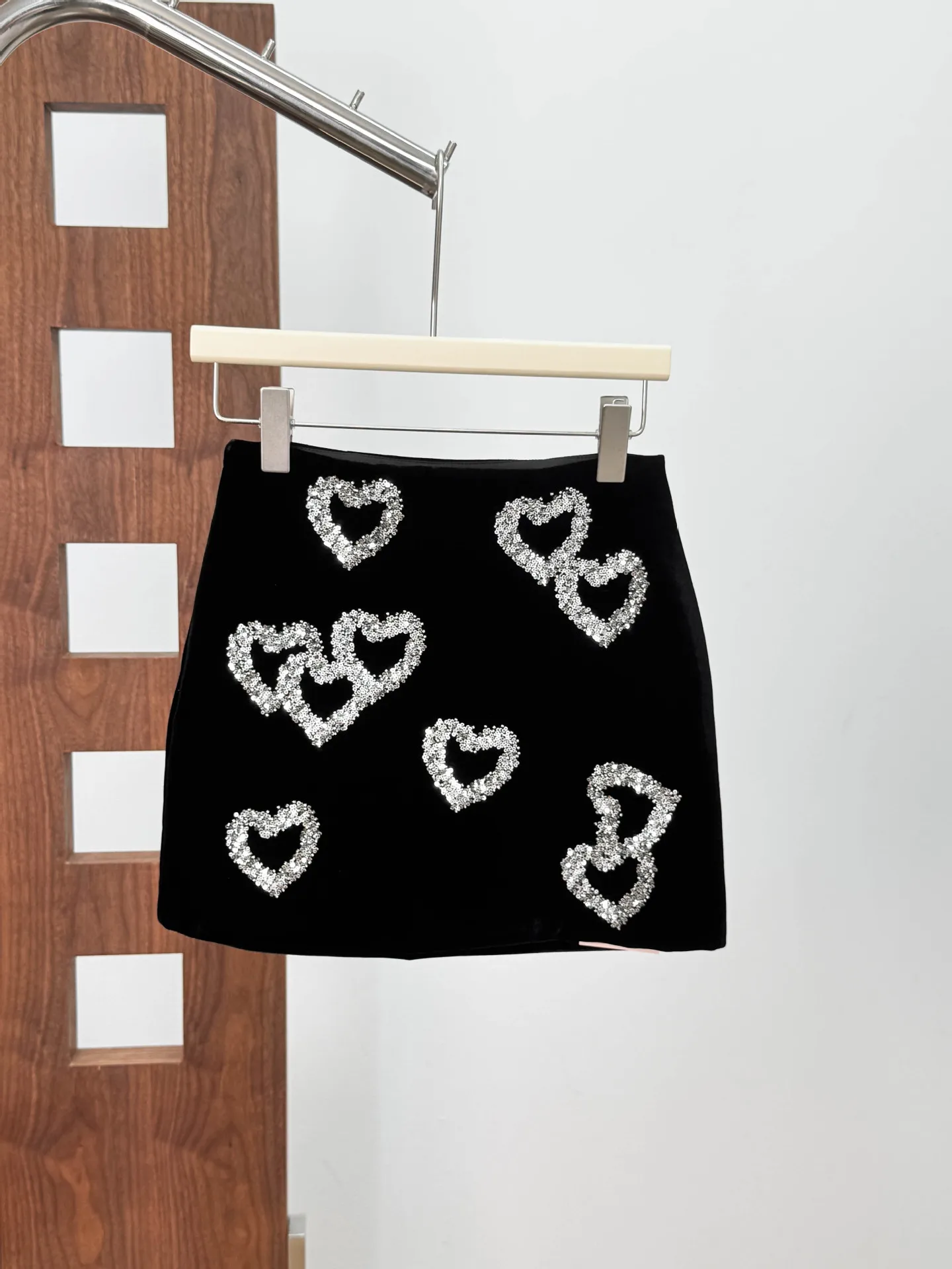 

Sparkly Sequins Design Women's Skirt Black Velvet A Line Party Birthday Skirts Night Club Bar Evening Clothing