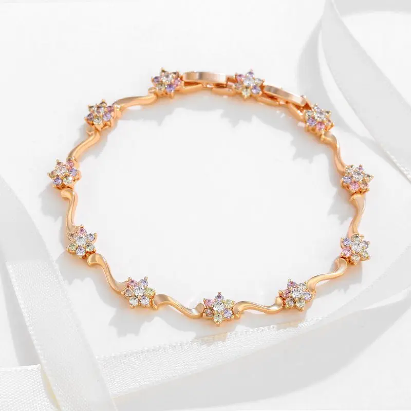 MxGxFam  ( 19 cm x 7 mm)  Gold Plated Zircon Colorful Flowers Bracelets For Men Women Fashion Jewelry