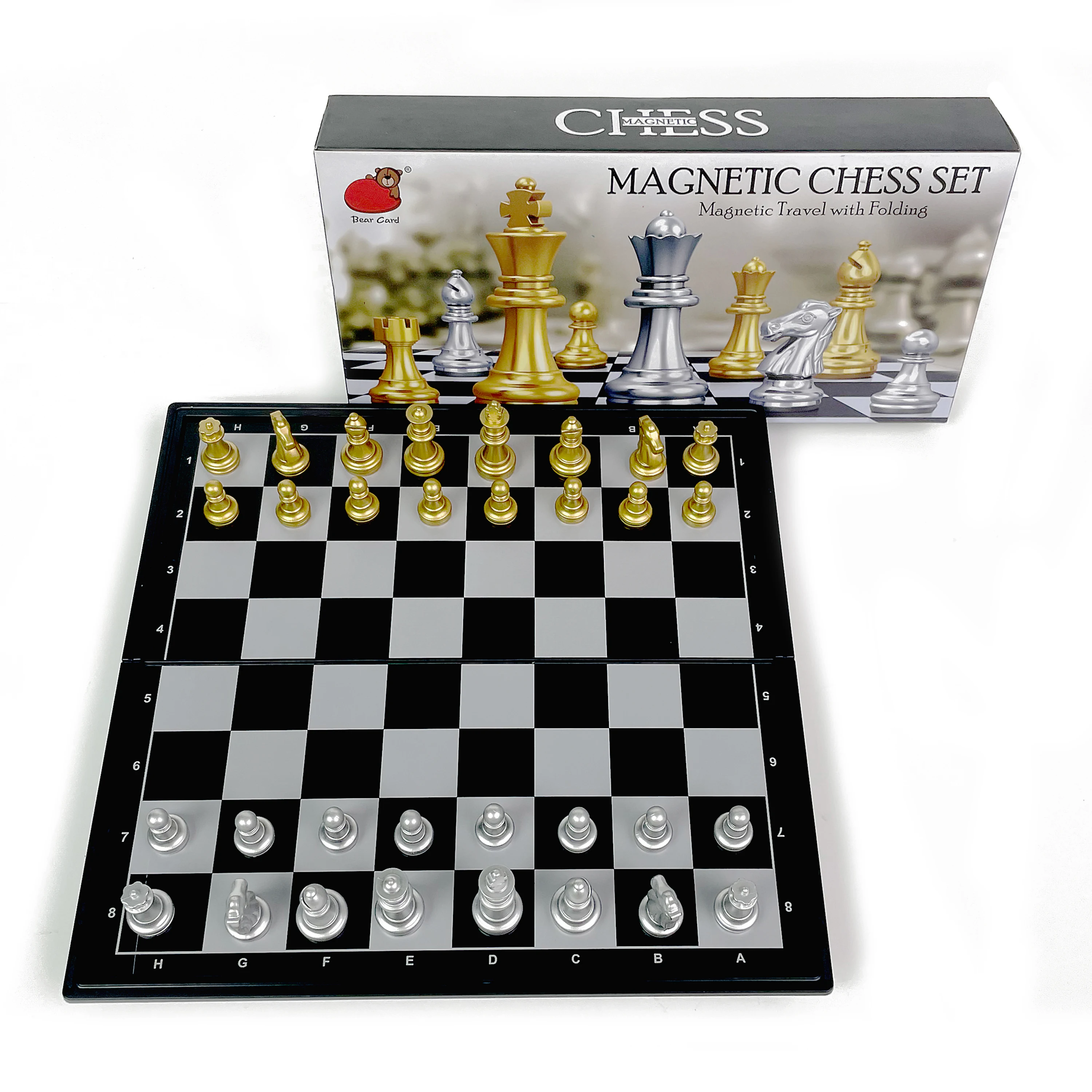 

Foldable Magnetic Chess Board Game Gold Silver Chess Set Portable Plastic Travel Competition Board Game with Board