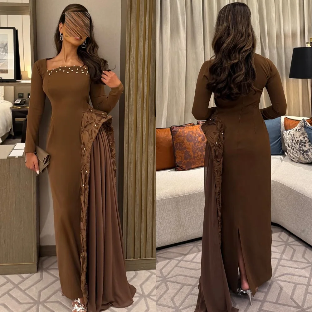 Vestidos largos personalizados de estilo moderno a juego, Jersey plisado con diamantes de imitación, sirena, cuello cuadrado, vestidos para ocasiones a medida, Retro elegante