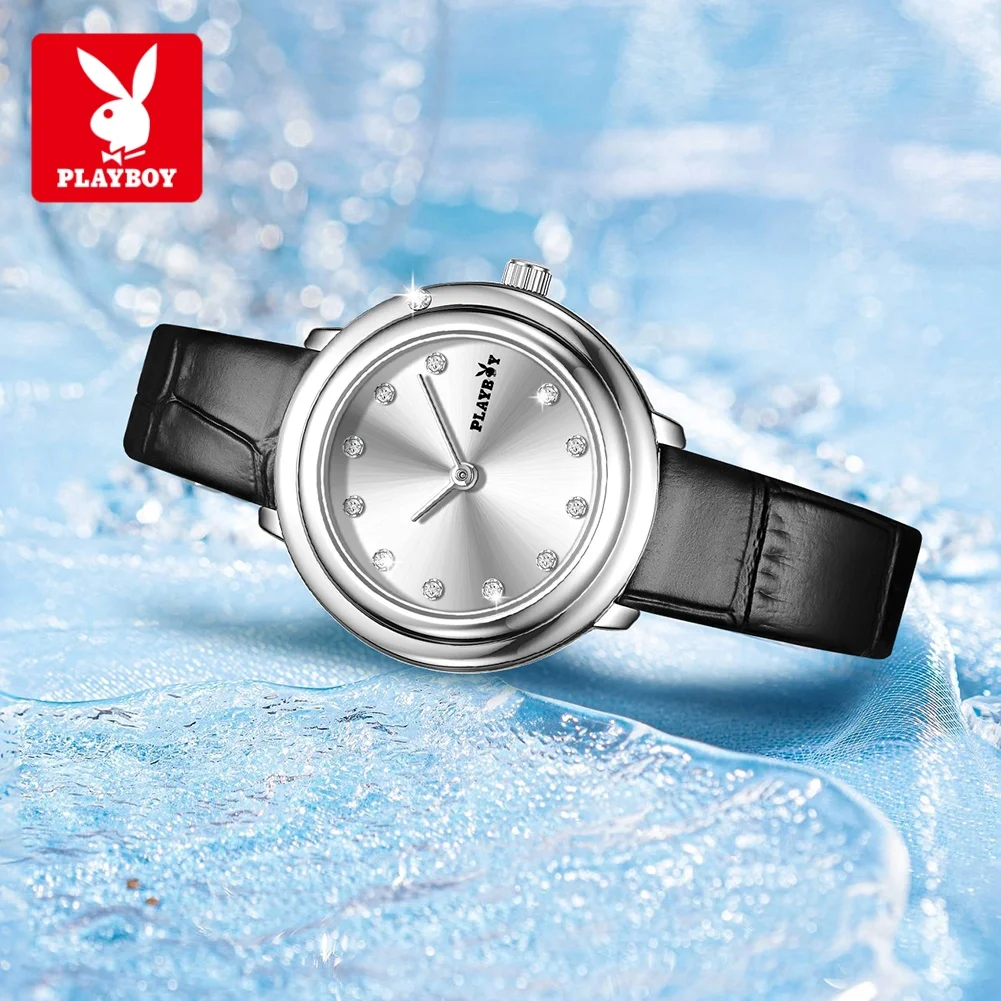 PLAYBOY 3117 Brand Quartz Movement Watch Shimmering Splendor Zirconium Drill Elegant Style Stainless Steel Bracelet Watch