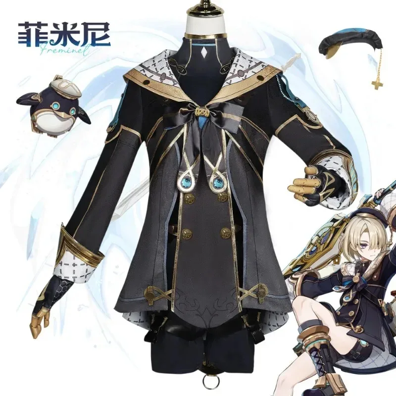 2025 Freminet Cosplay Genshin Impact disfraz peluca Fontaine uniforme hermano sombrero buzo fiesta de Halloween mago carnaval traje Com