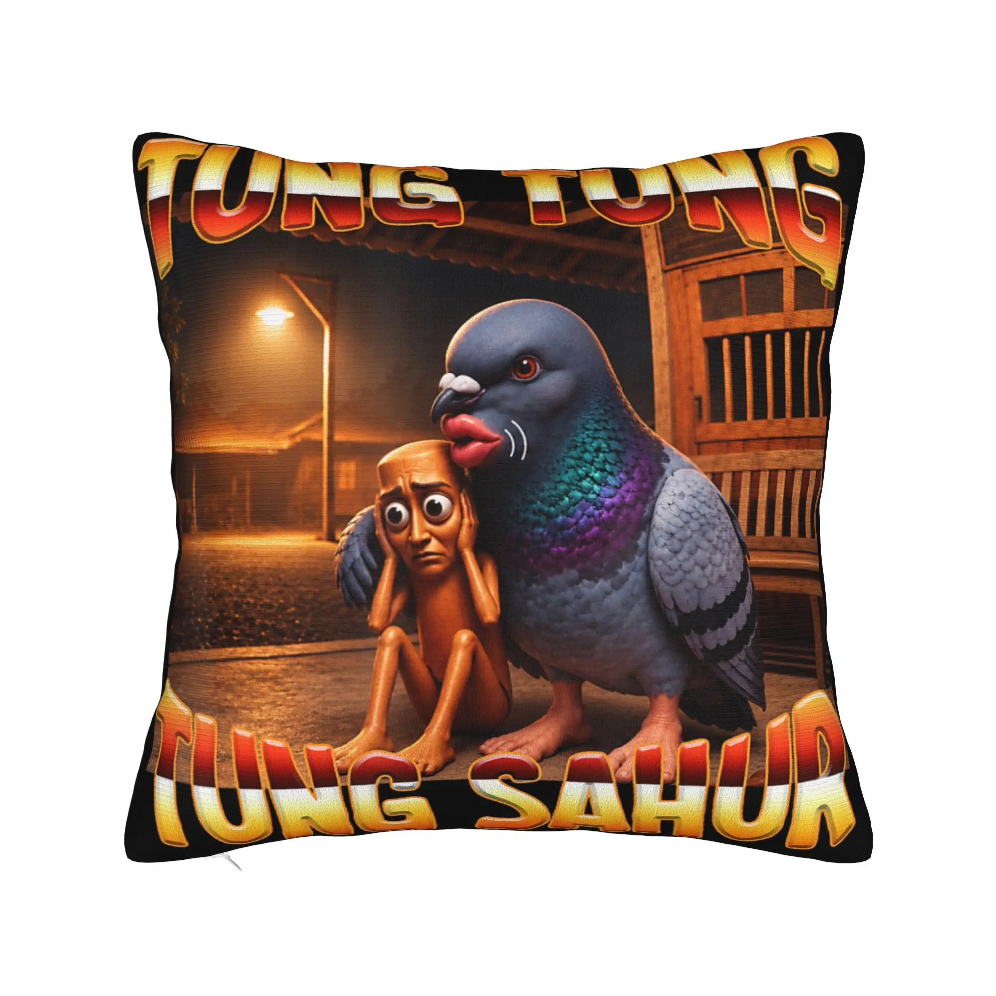 Funny Tung Tung Sahur Cantina Pigeon Brainrot Meme Pillow Case  Comfy Pillow Cover For Living Room Sofa Retro Trendy Pillowcases