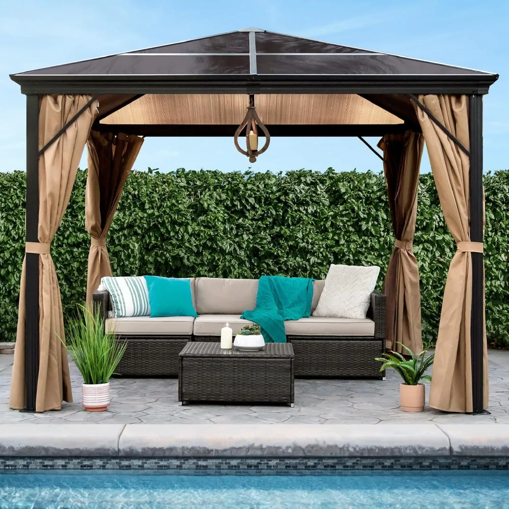 

10x10ft Hardtop Gazebo, Outdoor Aluminum Canopy for Backyard, Patio, Garden w/Side Curtains, Mosquito Netting, Customized
