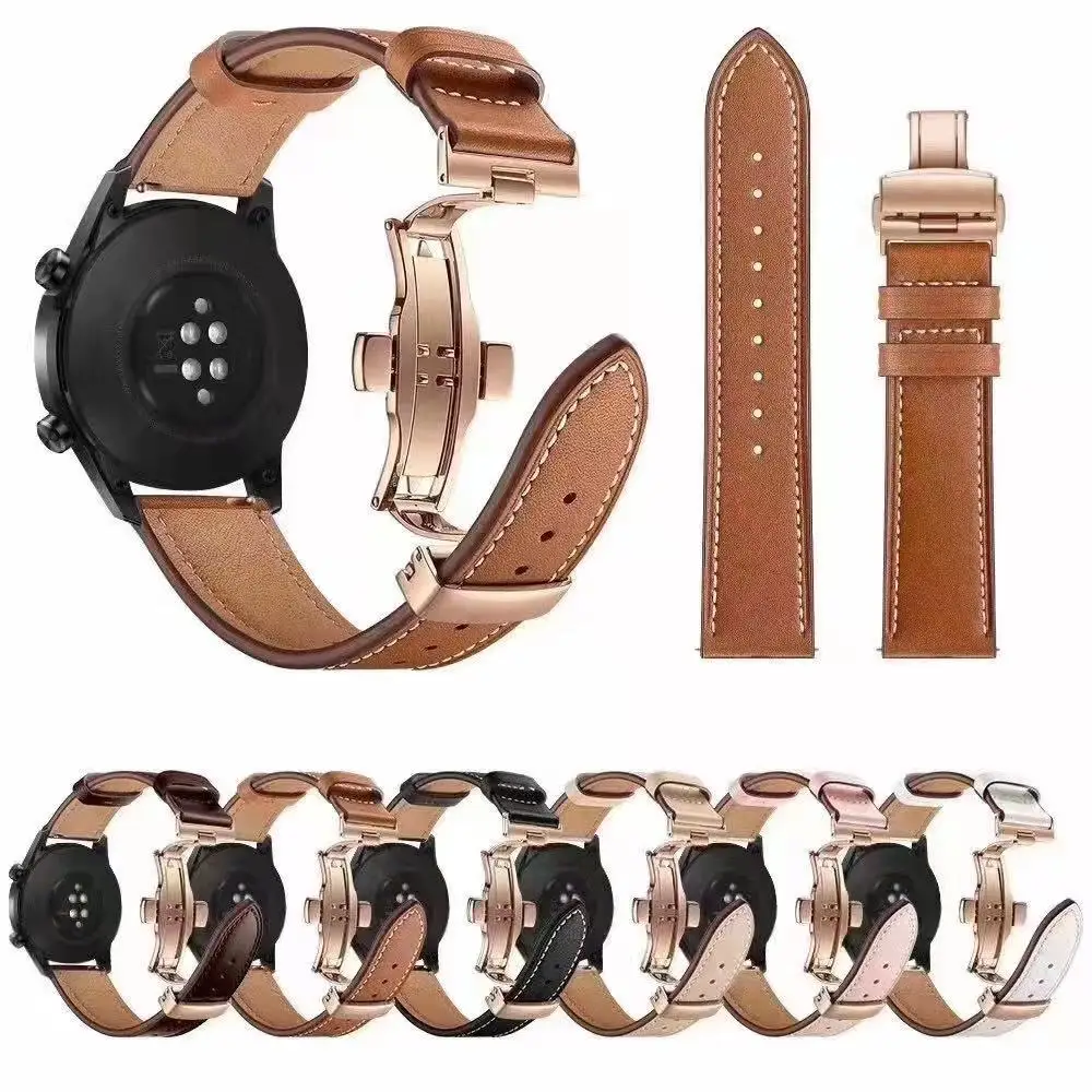 20mm 22mm Leather Band For Samsung Galaxy watch 6 4 Classic/5 pro/Active 2/3/42mm/46mm 40 44mm bracelet Huawei GT/2/3 Pro strap