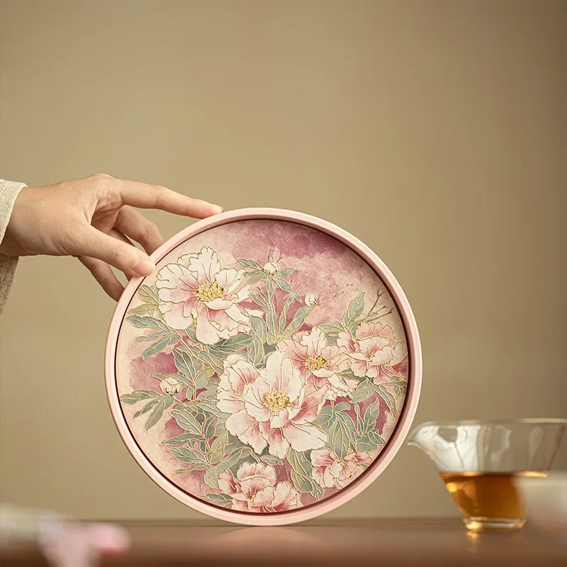DSA relief bronzing tea tray dry bubble tray ceramic instant drying suction pot bearing round small tea table exquisite