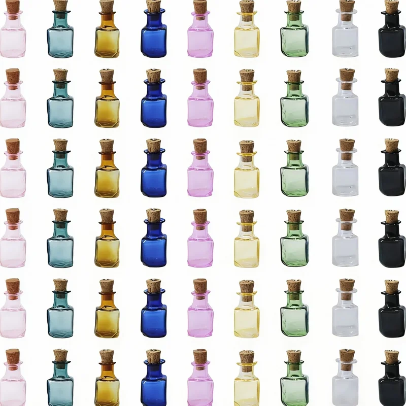 

45Pcs Tiny Spell Jars Colored Mini Decorative Square Cute Wishing Glass Vials Little Glass Bottles for Home Office Decoration
