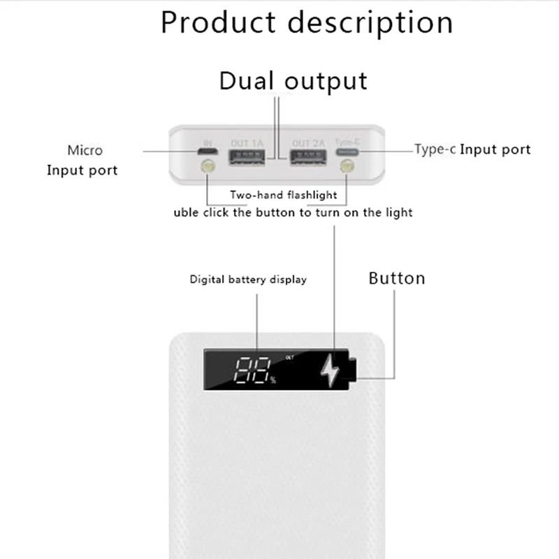 Imagem -03 - Portátil Banco de Energia Solar Caixa de Faça Você Mesmo Kit Dual Usb Carregador do Telefone Lanterna Banco de Potência 5x18650 Case