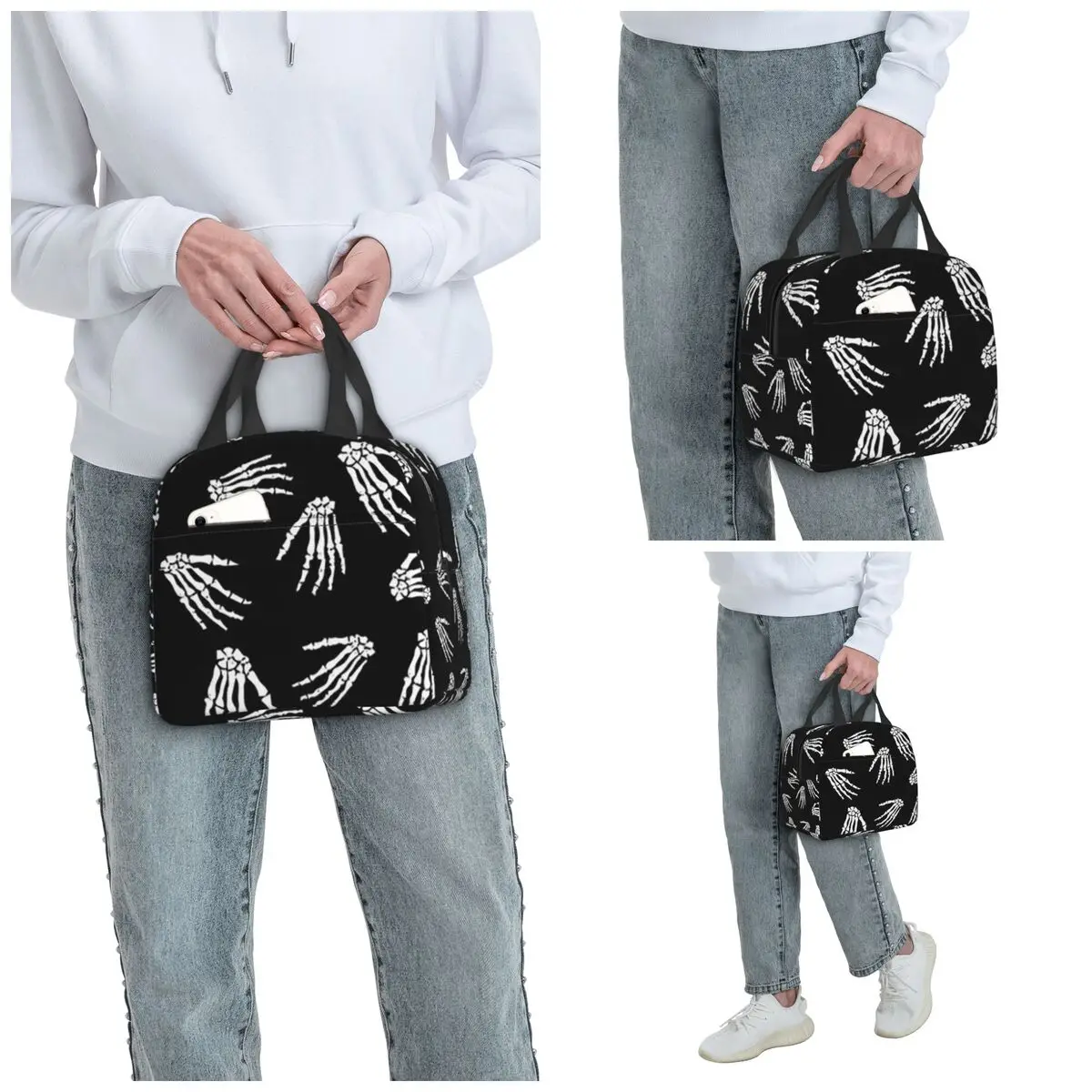 Palm Hand Skeleton Halloween Day Of The Dead Insulated Lunch Bag Cooler Thermal Food Box Tote Leakproof Lunch Boxes Container