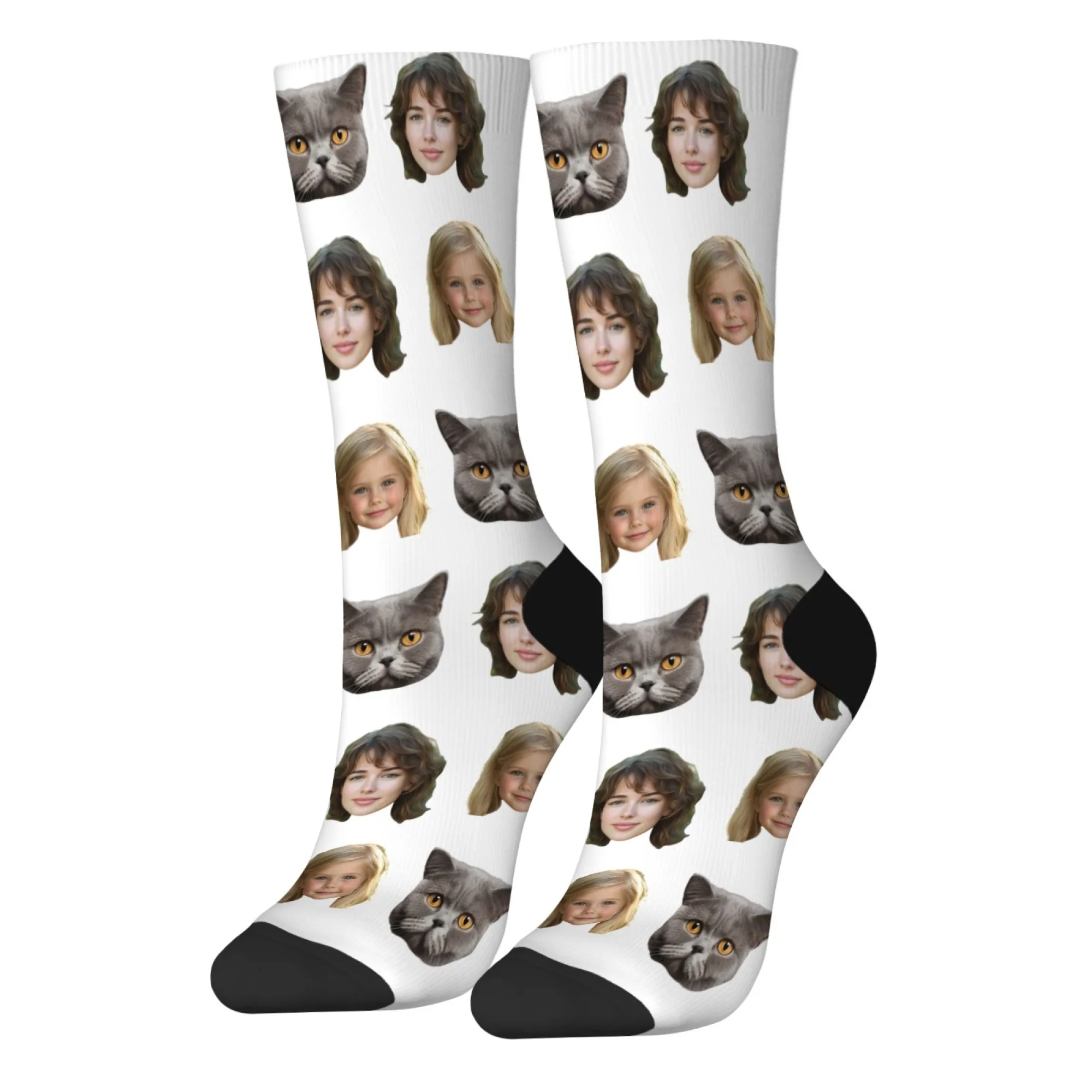 جوارب مخصصة للعائلة والقطط مطبوعة بشكل شخصي مع وجوه محبوبة للحيوانات الأليفة والكلاب أو القط تذكارية عائلية رائعة
