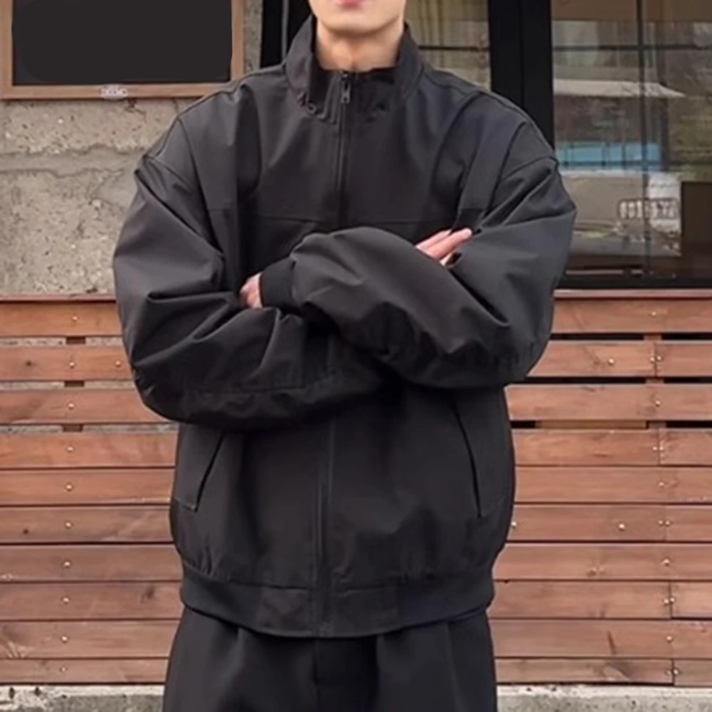 Men's Stand Collar Long Sleeve Windbreaker Jacket Oversized Casual Streetwear Outerwear for Daily and Holiday Use