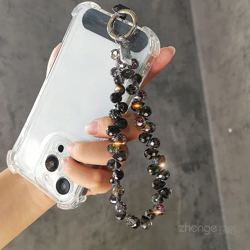 Advanced Black Crystal Phone Bracelet Wrist Ornament Crossbody Can Be Carried Phone Case Bag Keychain Pendant Universal