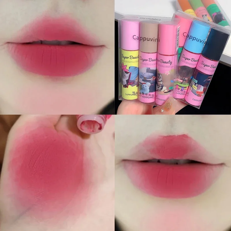 Brillo de labios rosa, rojo y marrón, resistente al agua, larga duración, fácil de llevar, terciopelo, sedoso, suave, barro líquido, maquillaje coreano, tinte de labios