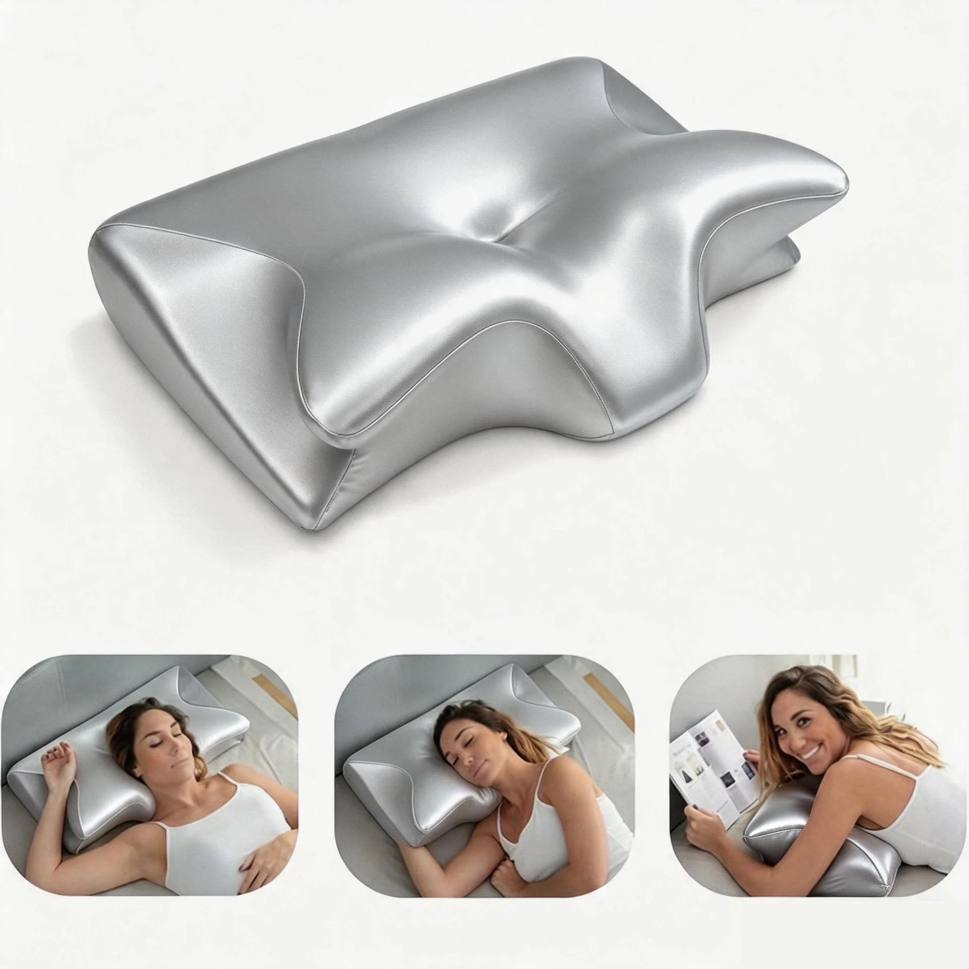 Ice Silk Cooling Butterfly Memory Foam Pillow Slow Rebound Ergonomic Cervical Neck Support Contour Pillow for Side Back Sleepers