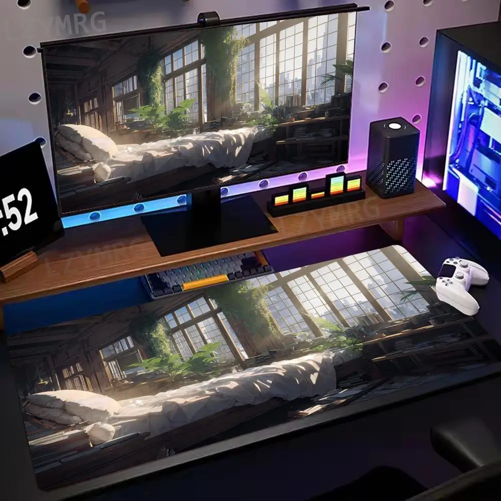 Винтажный коврик для мыши с мультяшной комнатой, большой резиновый противоскользящий коврик для ПК, настольные аксессуары, коврик для мыши для офисов и геймеров, коврик для клавиатуры, декоративный коврик