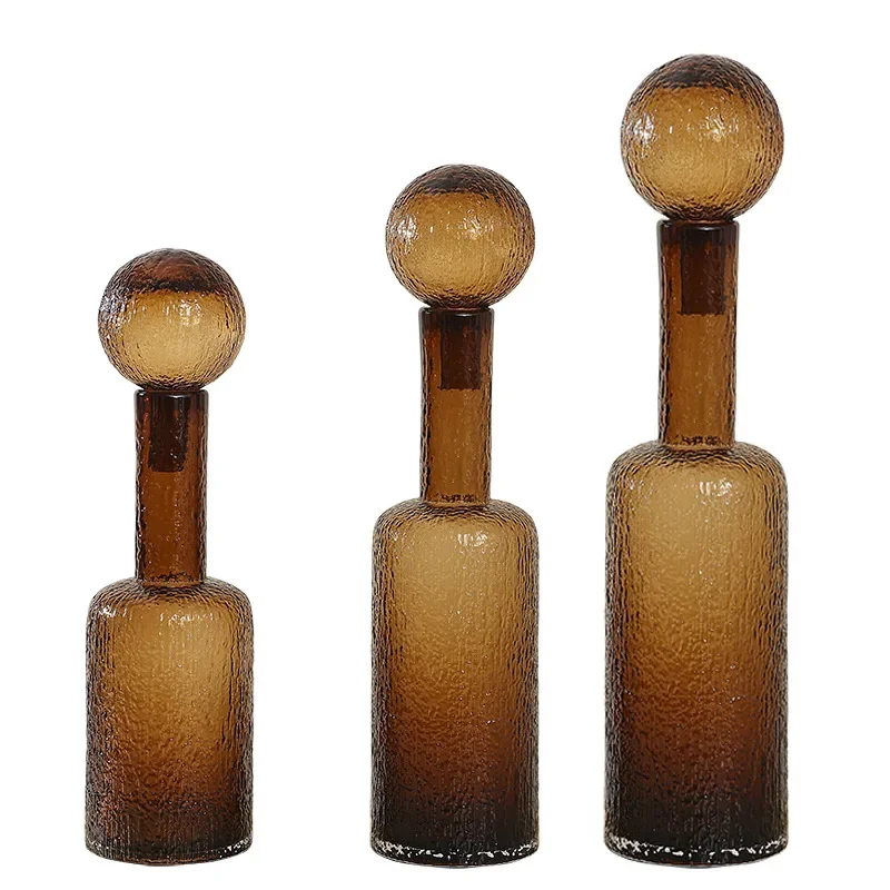 Brown Glass Vase Glass Jar with Lid Flower Vase Glass Candle Holder Clear Aromatherapy Bottle Home Decoration Accessories
