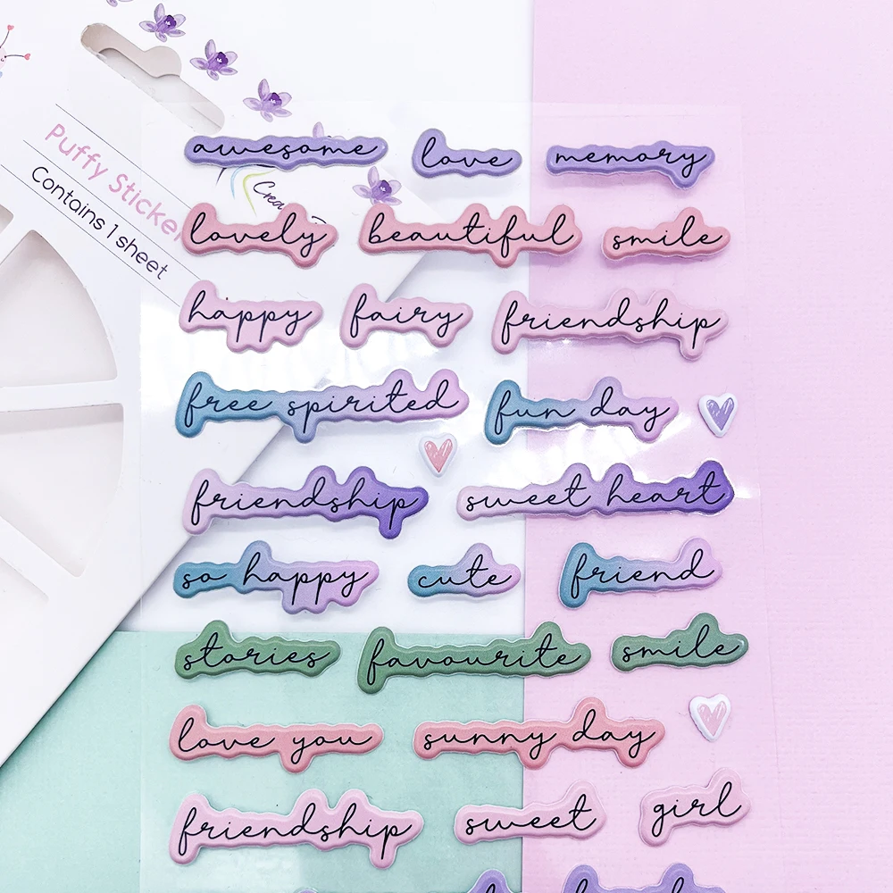 Kreative Aufkleber für Scrapbooks mit positiven Phrasen, kleine, farbige, gepolsterte Aufkleber mit Schriftzügen, Mini-Deko-Aufkleber für Tagebücher. – Detail 1