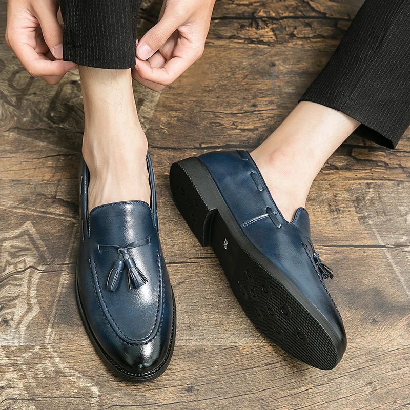 Men\'s Dress Platform Shoes Gentleman Loafers Men Fashion Tassel Wedding Shoes Black Formal Business Luxury Slip-on Leather Shoes