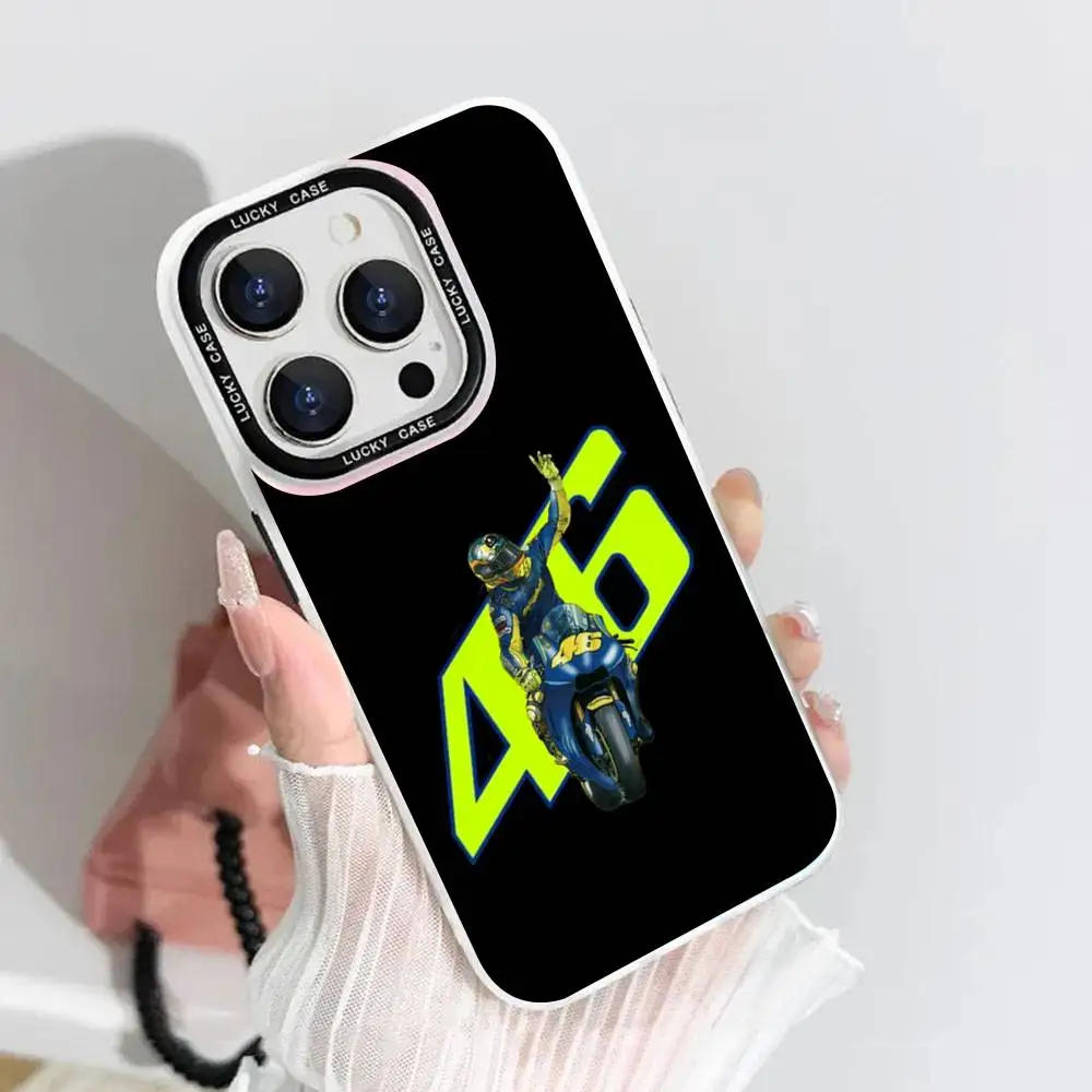 1 funda de teléfono v-valentinoS r-ossies 46 láser IMD Color carcasa plateada para IPhone 17 16 15 14 13 12 11 Air Pro Max Plus