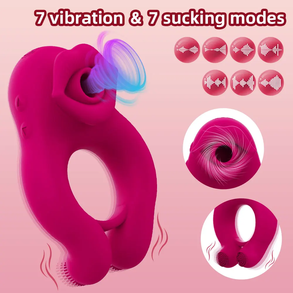 Sucking Tongue Licking Clit Stimulator Delayed Ejaculation CockRing Clitoral Stimulator Scrotum Massager Erotic SexToy forCouple