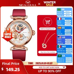 Reloj Mecánico de Seagull para mujer reloj de moda correa de cuero impermeable automático reloj mecánico hueco completo 811.11.6002L