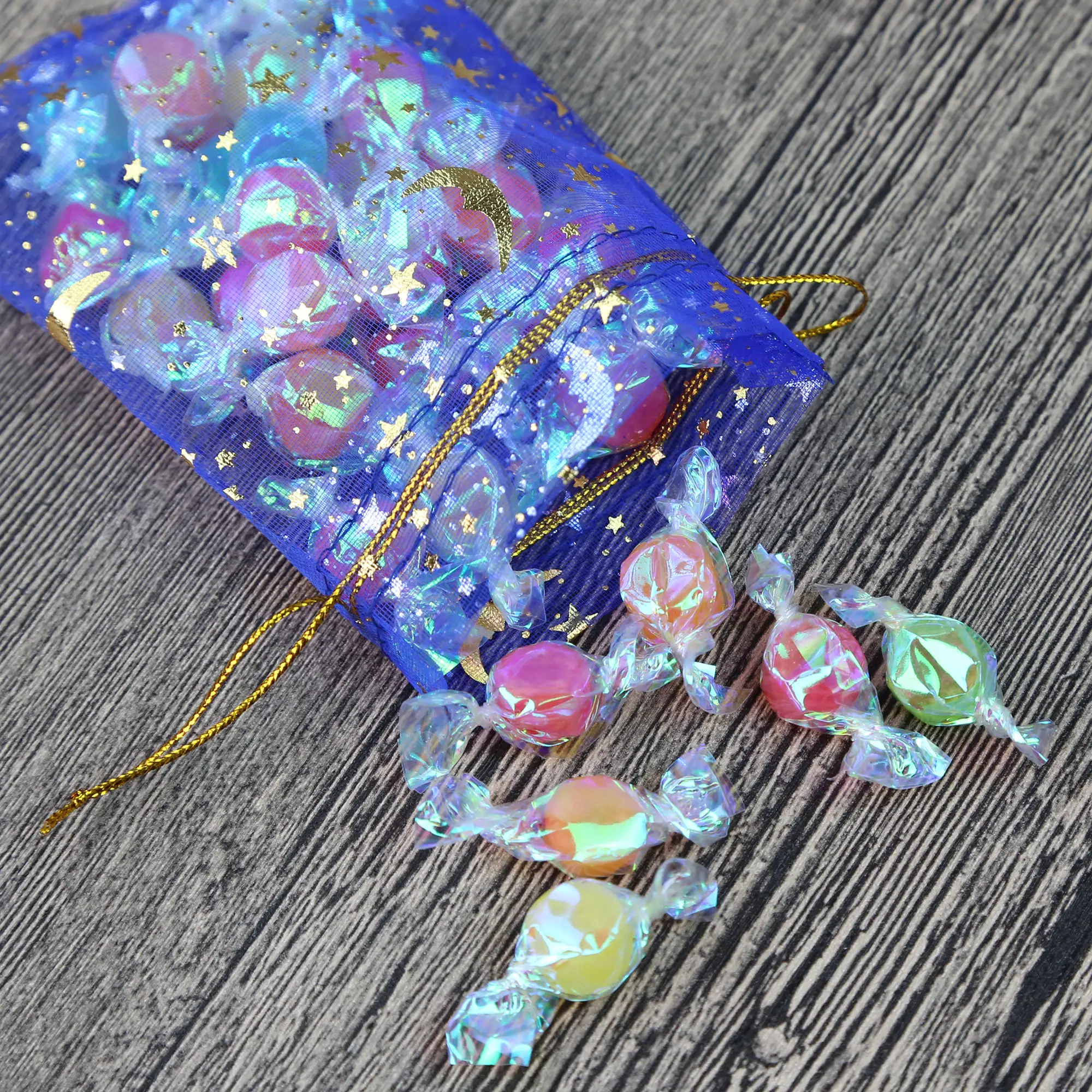 150PCS Moon Stars Drawstring Organza Bags Jewelry Gift Bags Pouches Gold Star Organza Favor Pouches for Christmas Wedding