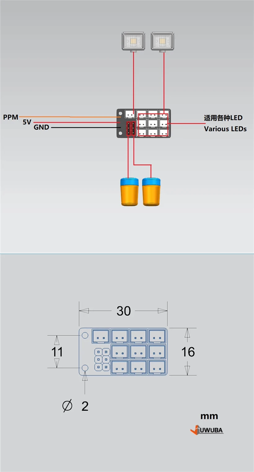 RC Truck Licht Expansion Board PH2.0 DuPont 2,54 Erweiterung Modul Für Tamiya MFC-03 RC Lkw Teile 1/14 770S Auto Zubehör DIY – Detail 11