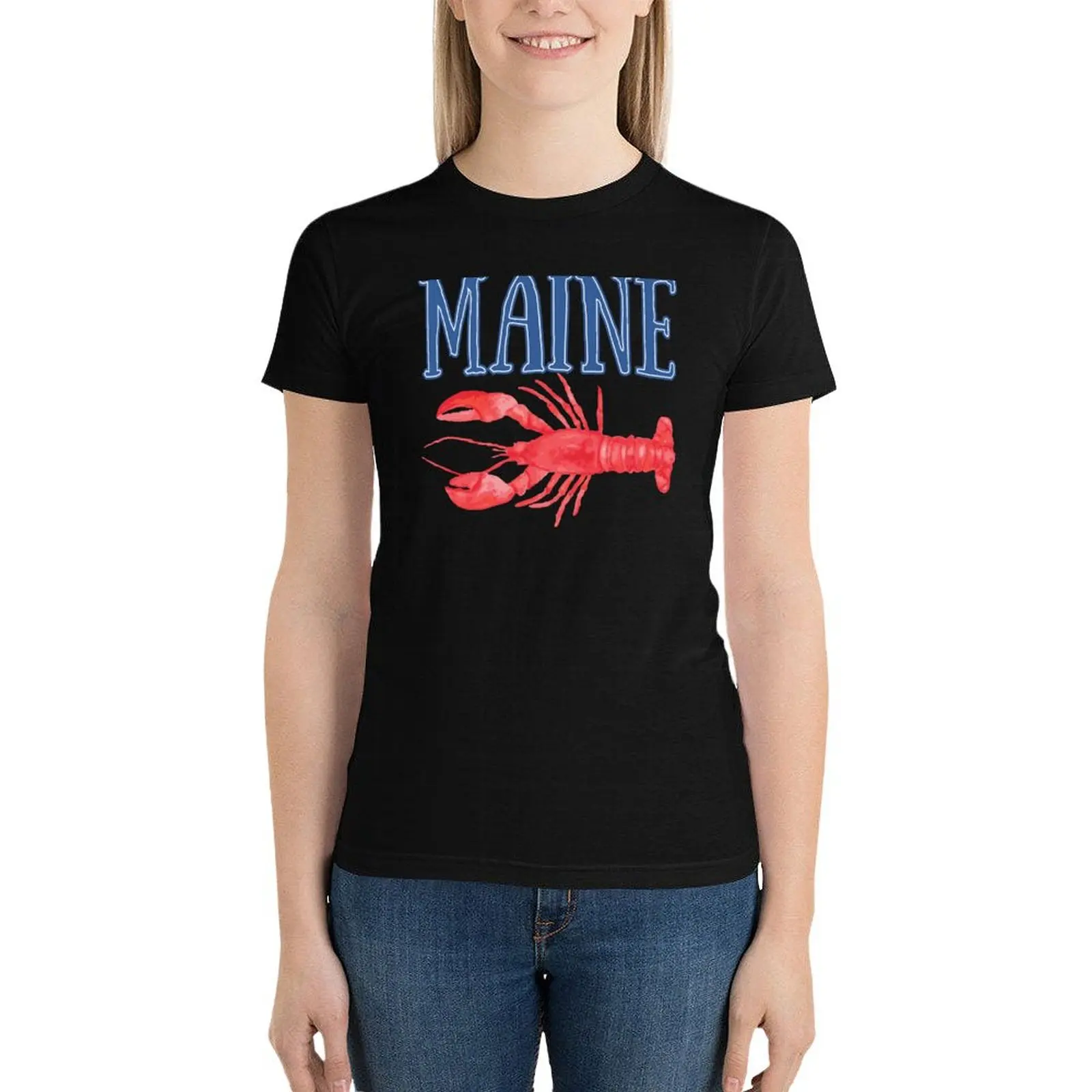 Maine Watercolor Lobster - Maine Lobster T-Shirt tops graphics oversized t shirts for Women