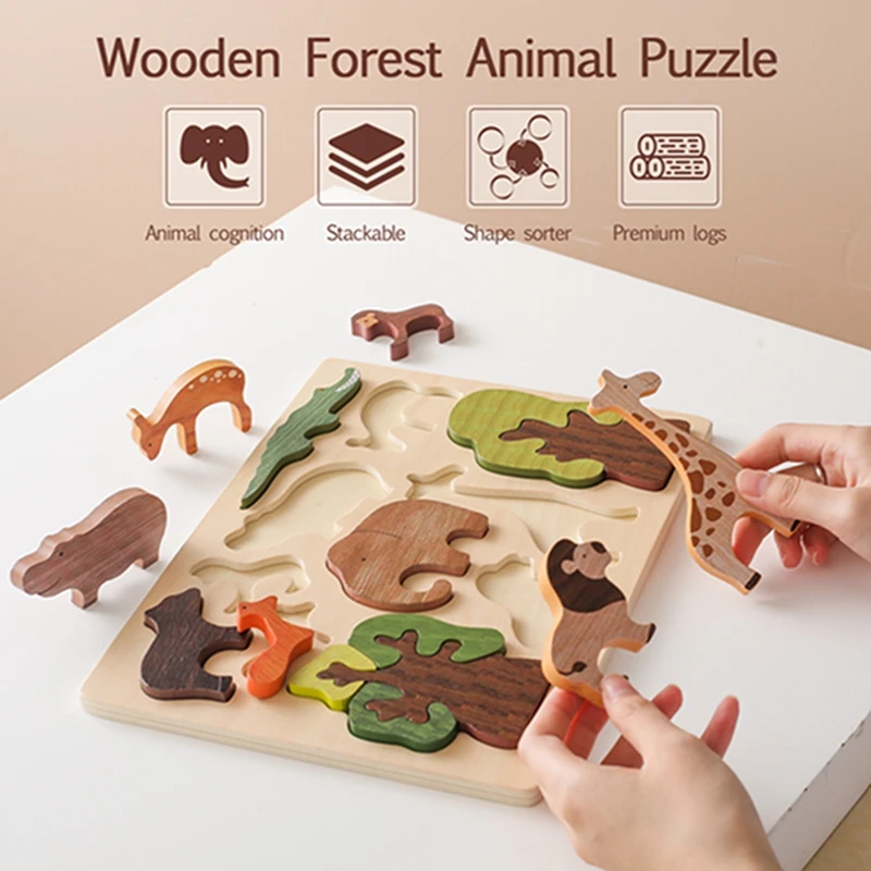 Wald Bausteine Holz Montessori Spielzeug Kreative 3D Puzzle Szene Platzierung Spiel Baby Balance Spielzeug Zimmer Dekoration Baby Geschenk – Detail 10