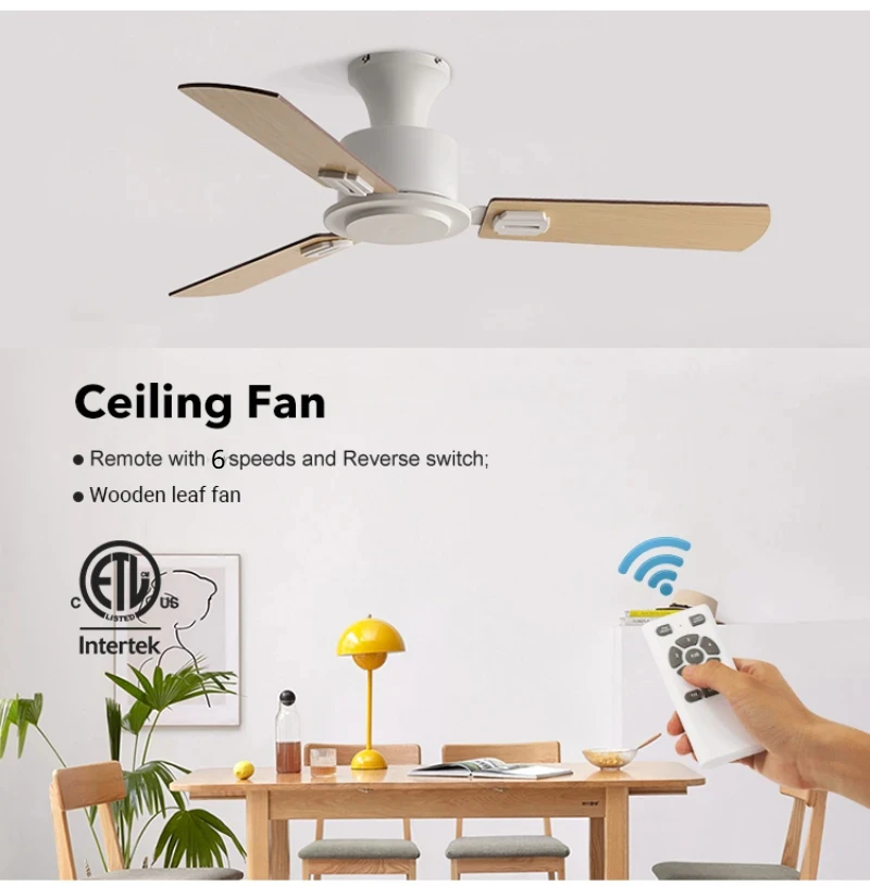 

Modern 3 wood blade 35W DC Motor Strong winds Ceiling Fans With Remote Control Without Light 110V 220V Suitable for bedroom