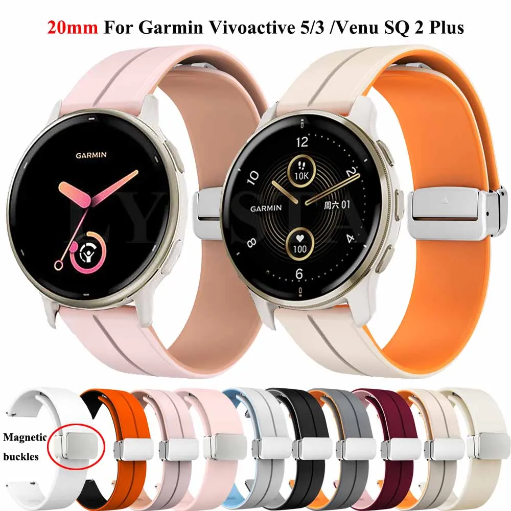 Magnetic Buckle Band For Garmin Vivoactive 5 3 Venu Sq 2 Music Plus Silicone Straps For Forerunner 55 158 245 645 Bracelet 20mm