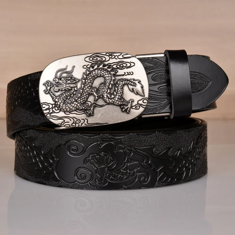 High Quality Men’s Dragon Design Alloy Buckle Leather Belt,Emboss Split Cow Leather Belt,Men Jeans&Casual Pants Accessories Must