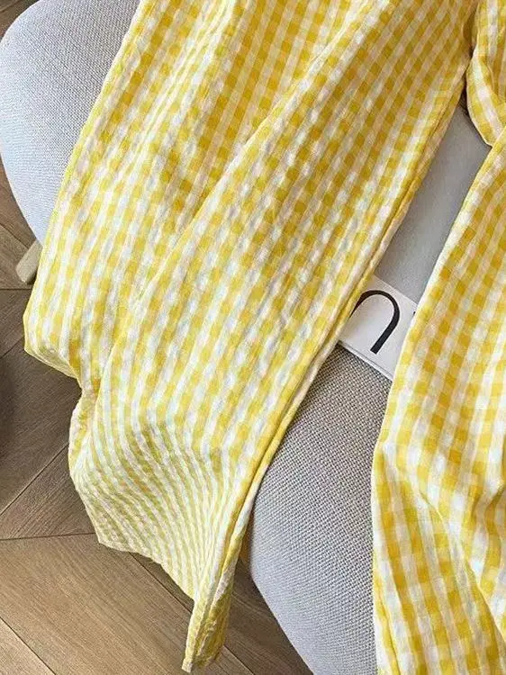 Taille haute Plaid pantalon à jambes larges femmes été nouveau Sle décontracté drapé glace soie pantalon à jambes larges trajet Sle Version coréenne