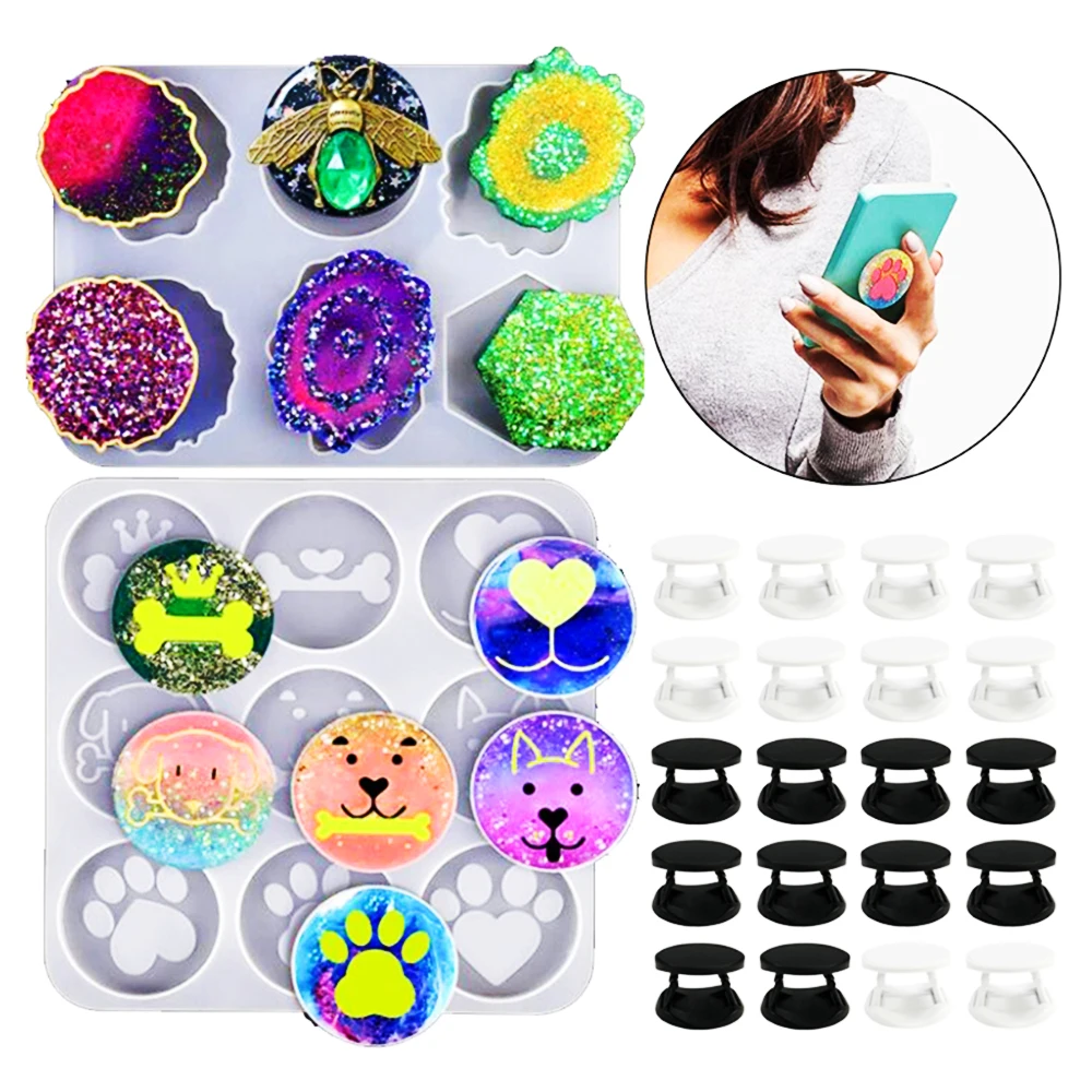 Mobile Phone Holder Epoxy Resin Mold DIY Stand Silicone Mould Grip Bracket Desktop Support Tools Round Animals Pattern Irregular