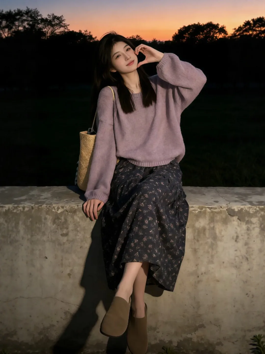 

Retro Faionable Floral Print Sweater f Skirt Two-Piece Set Youthful Spring 2026 Casual Workwear Home Date Outfit