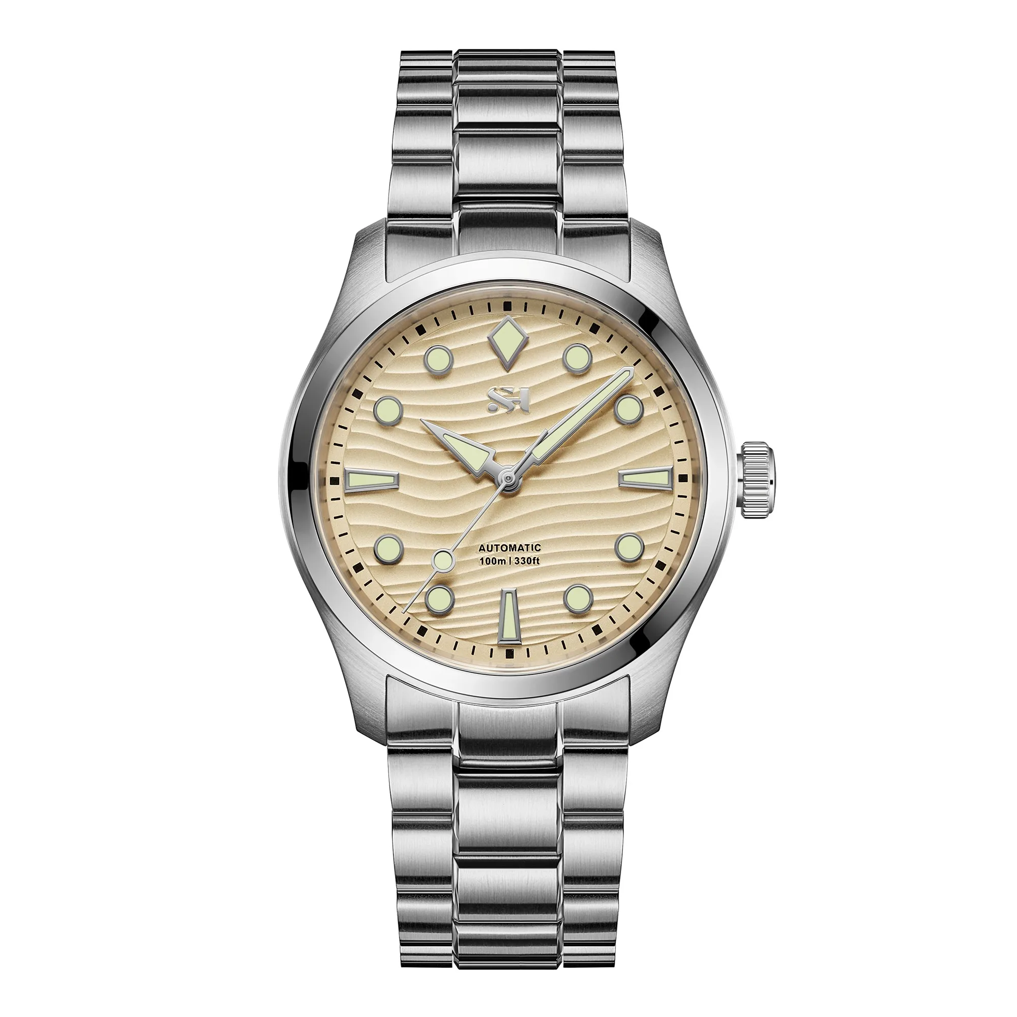 SH10 Men's Automatic Watch Beige Textured Dial PT5004 38mm 316L Stainless Steel Sapphire Crystal 100M Waterproof