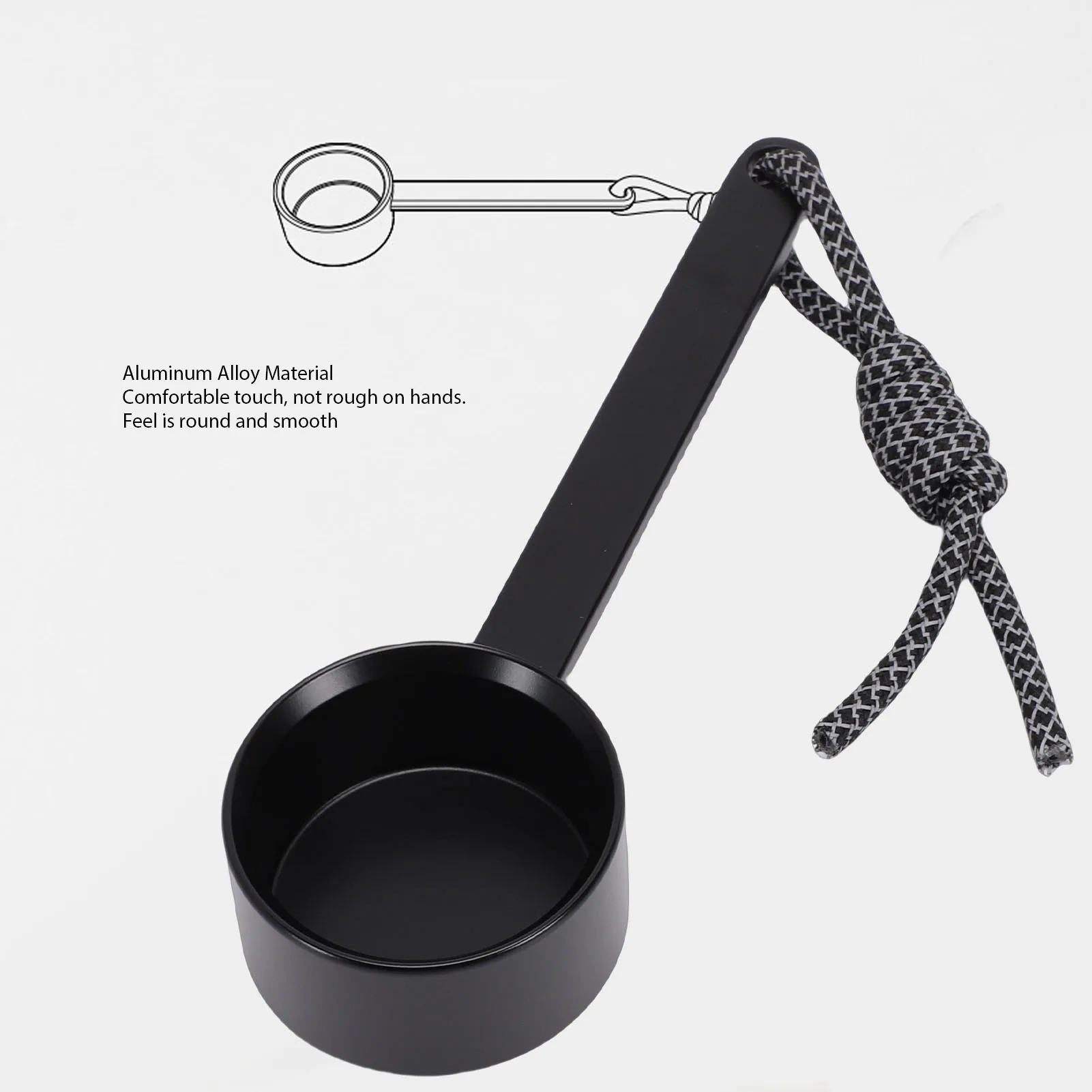 10g Coffee Measuring Scoop Black Aluminum Alloy Long Handle Coffee Bean Measuring Scoop with Rope for Milk Powder Tea