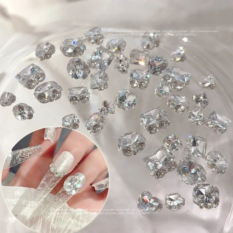 2Pcs Integrated Zircon Nail Stacked Rhinestone, Handmade Full Diamond Large Square Nail Charm, Sparkly Luxury Nail Art Decor