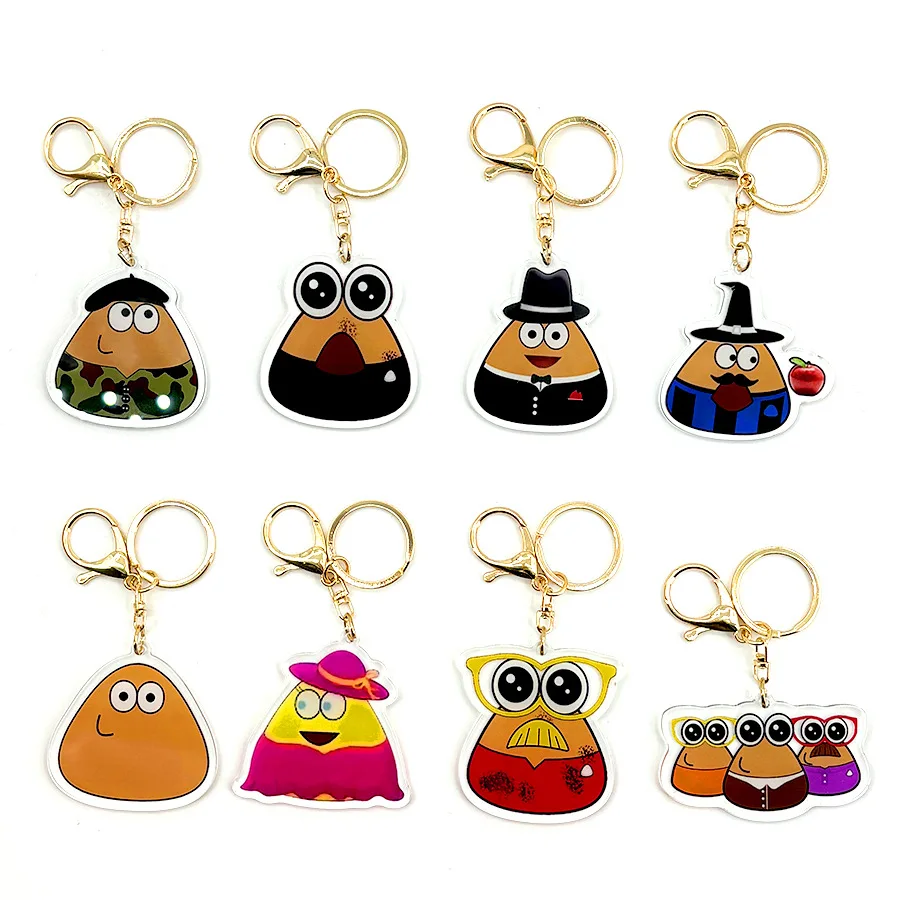 2024 Game My Pet Alien Pou Plush Keychain Furdiburb Emotion Alien Plushie Stuffed Animal Acrylic Keychain For Kids Birthday Gift