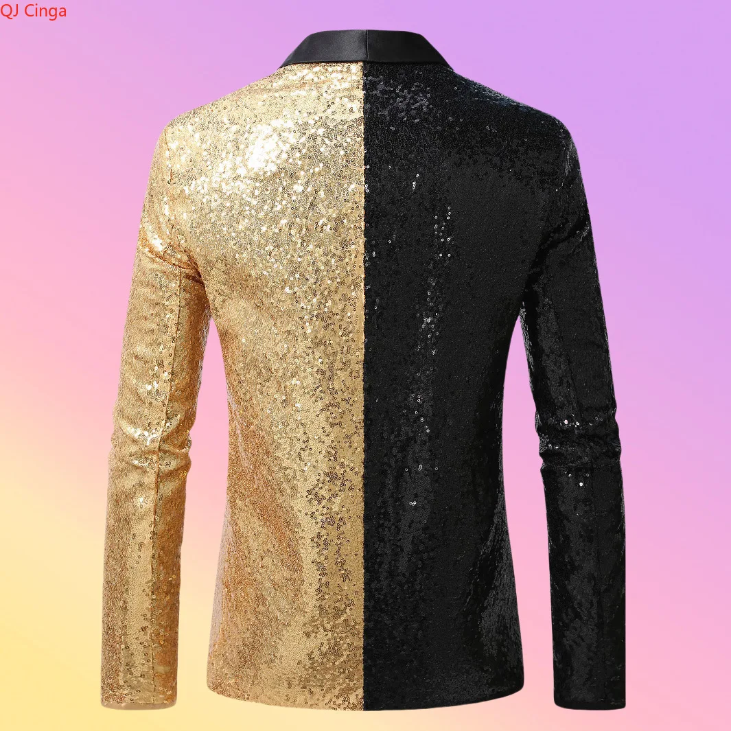 Men's Black & Gold Sequin Blazer - Stage Performance Coat, Nightclub, Host, DJ, Wedding, Party Wear‌ Jacket. European Sizes