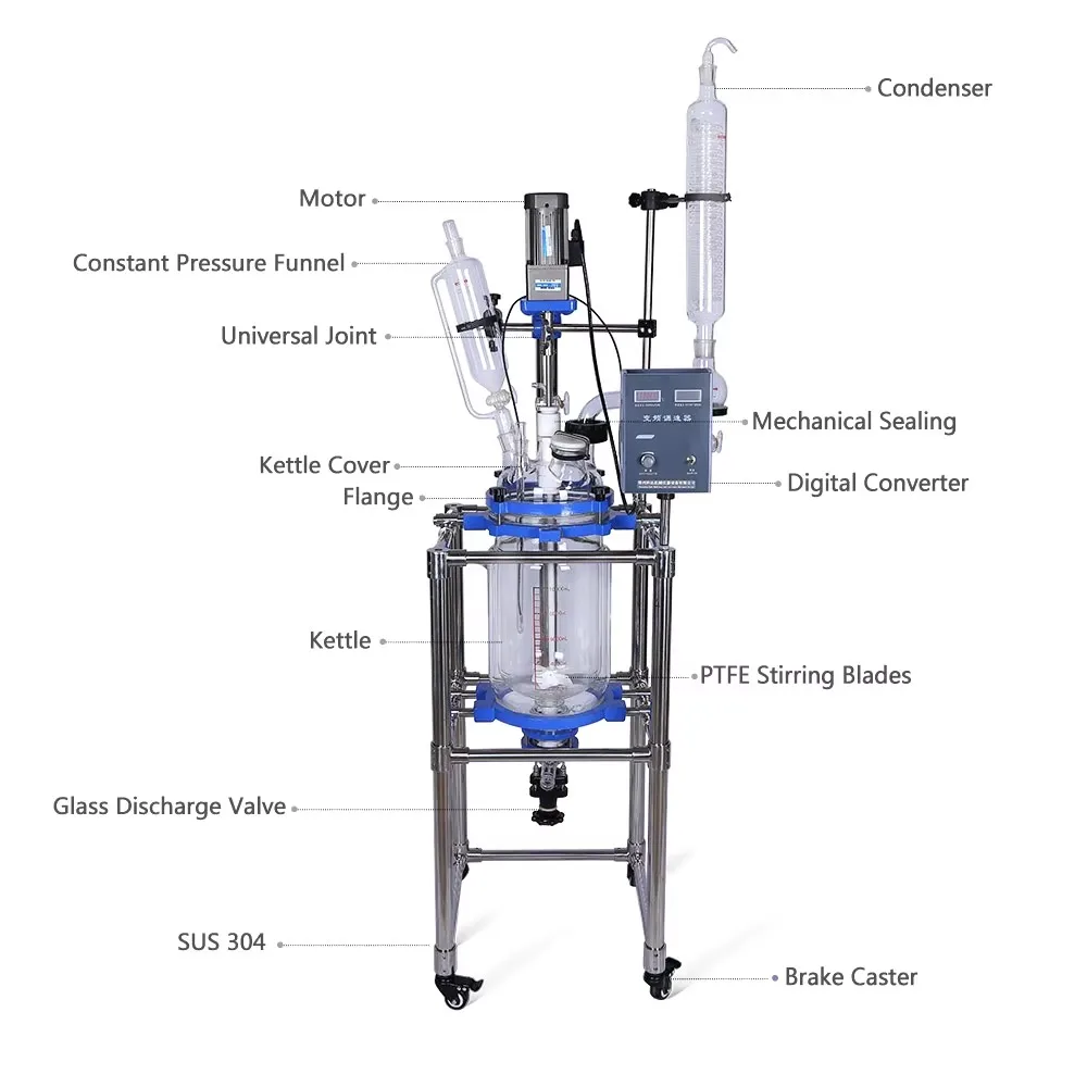 ZOIBKD 10L-20L-30L-50L Laboratory Double-layer Glass Reactor Laboratory Jacket Constant Temperature Synthesis Reactor