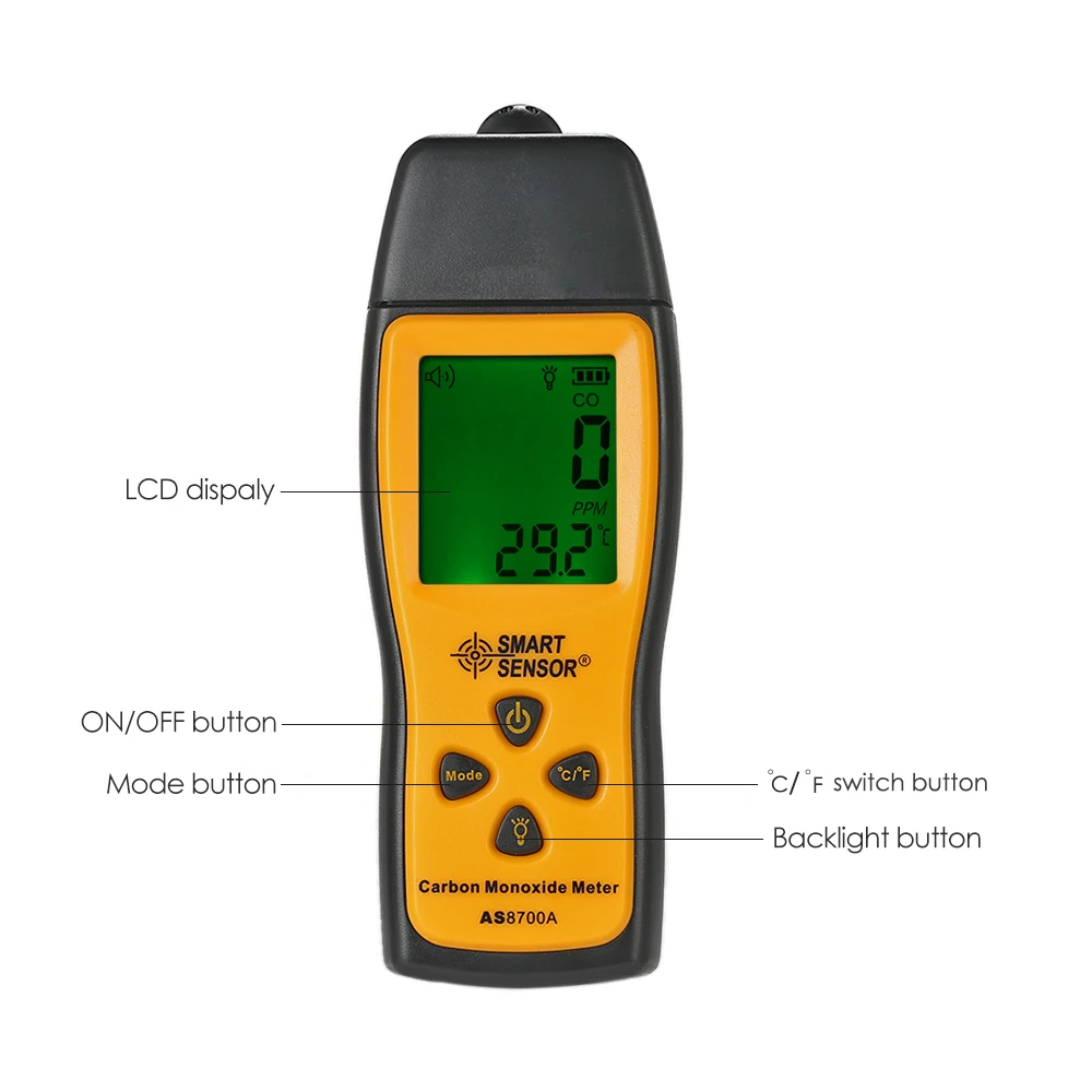 Carbon Monoxide Meter with High Precision CO Gas Tester Monitor Detector Gauge LCD Display Sound and Light Alarm 0-1000ppm