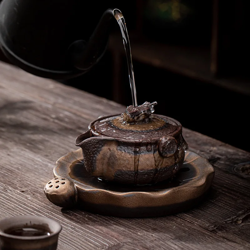 

Japanese Gilding Iron Glaze Pot Ancient Morning Roast Retro Stoneware Tureen Ceramic Kung Fu Teapot Pu'er Tea Making Bowl Gaiwan