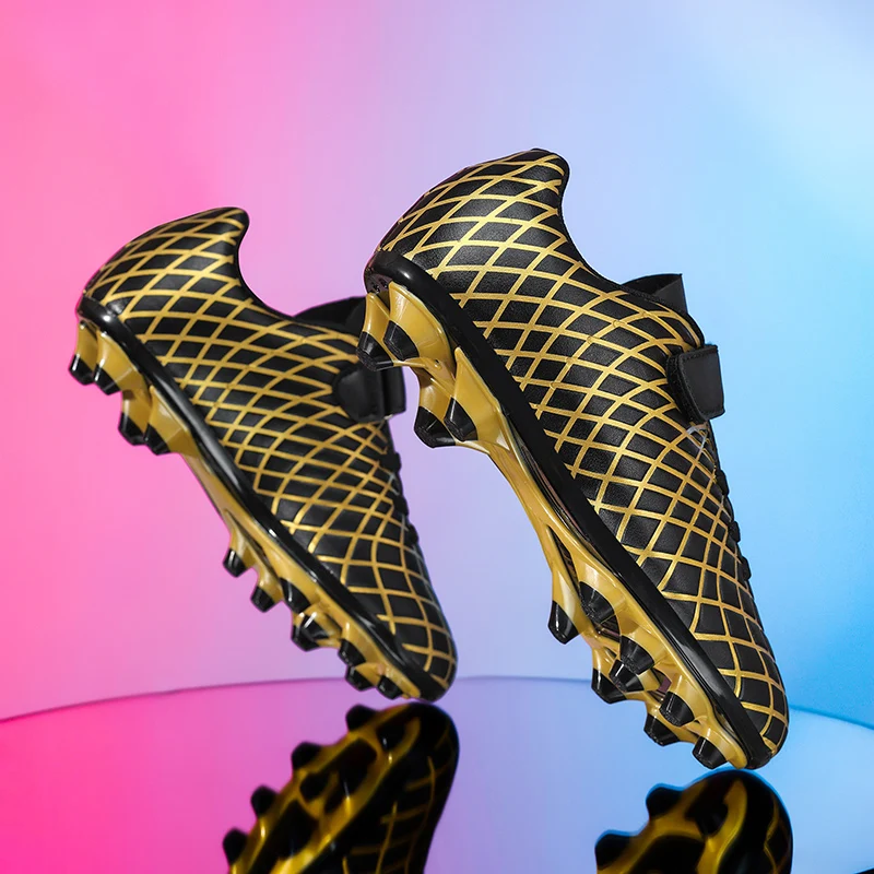 A pair of children's firm‑ground soccer shoes, hook‑and‑loop design, firm studs for grass field training MZ‑207‑1