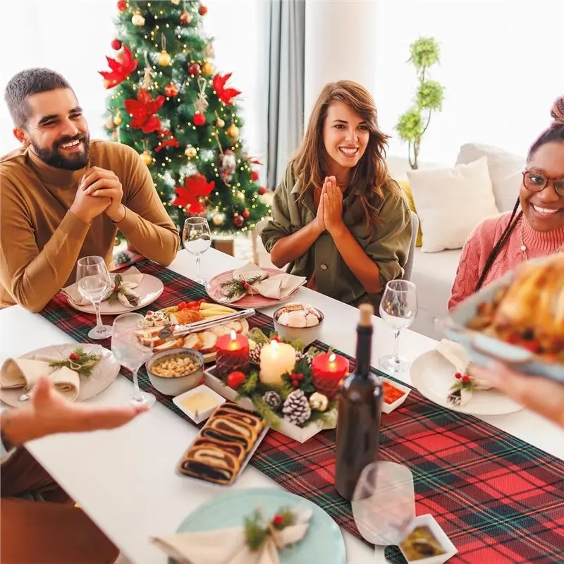 IALJ-Red Green Christmas Tartan Plaid Table Runner 72 X 13 Inch 2 Pcs Scottish Decorations For Kitchen Holiday Dinner