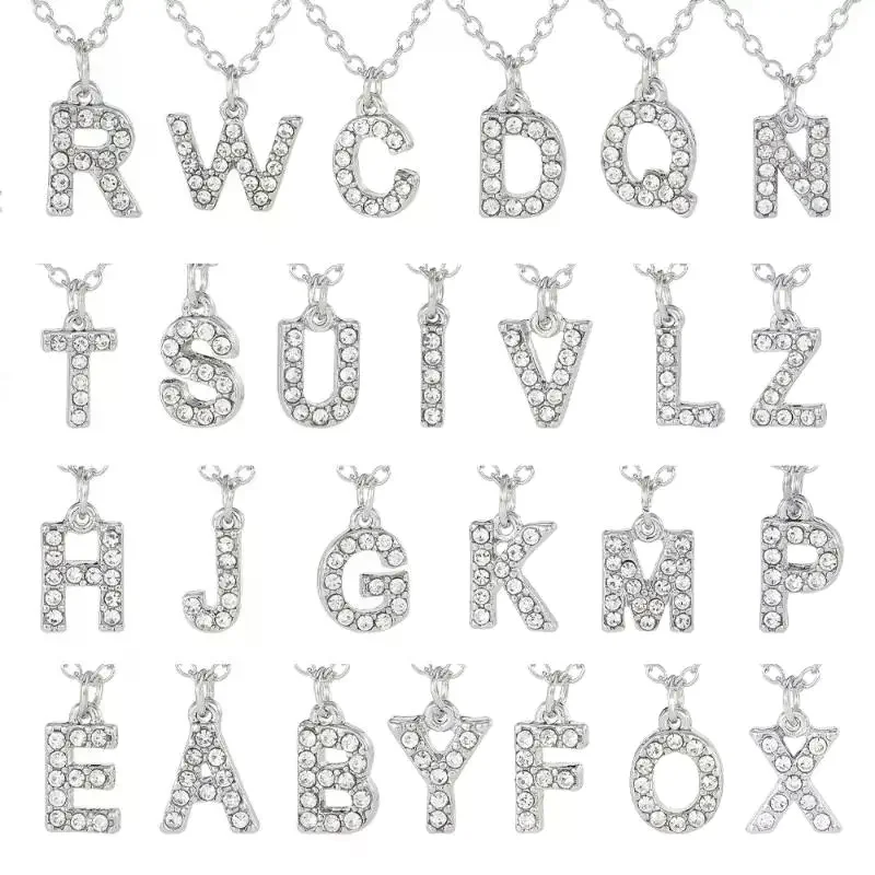 Fashion Shining A-Z Letter Pendant Charm Necklace 26 Initial Alphabet Name Clavicle Chain Party Valentine's Day Jewelry Gift