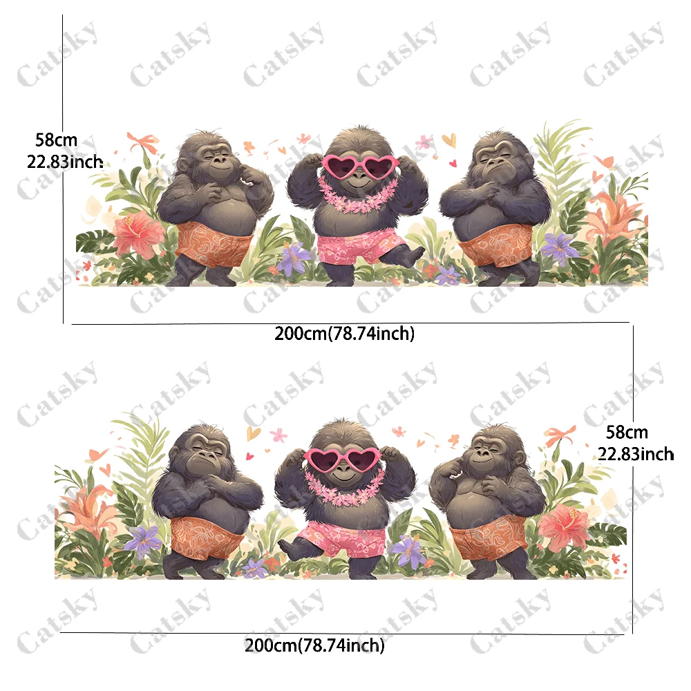 Three dancing cartoon gorilla Car Side Car Wraps, Self-Adhesive PVC Waterproof & Scratch-Resistant Stickers, Car Accessory Gift