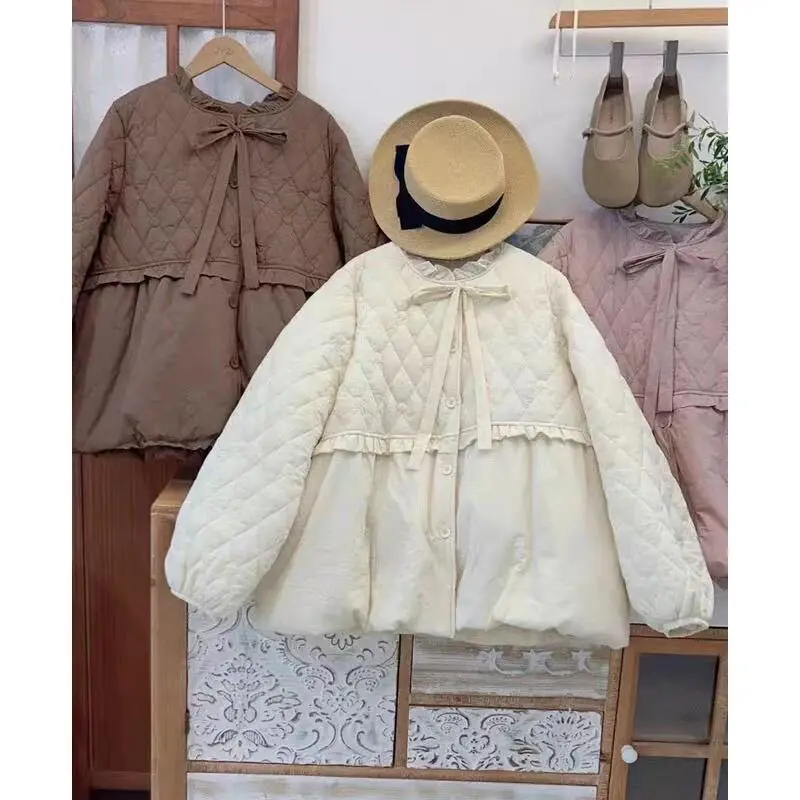 Winter Koreanische Mode Süße Rüschen Quilten Hoodie Mantel Harajuku Frauen Casual Mori Mädchen Kawaii Nette Lolita Rokoko Mantel Parkas
