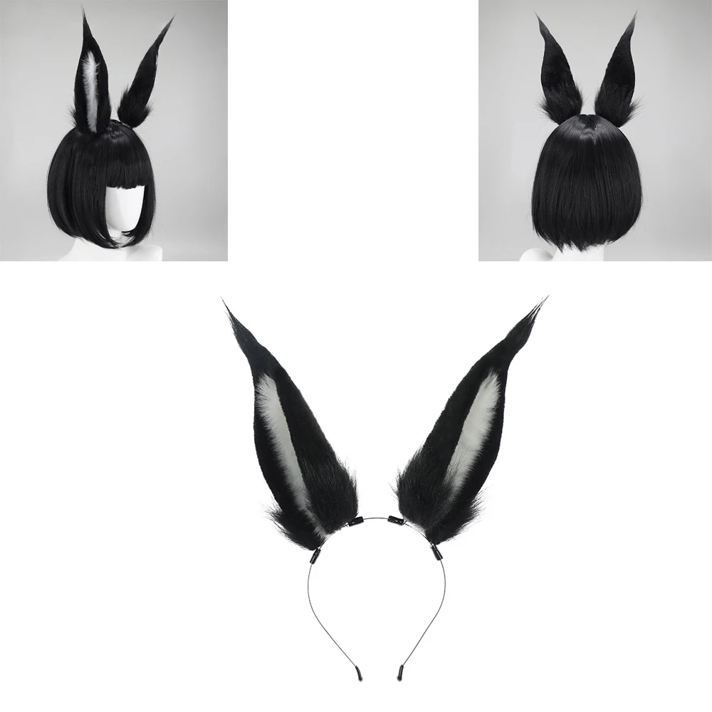 Cosplay Anime Charakter Haarband Tier Kaninchen Schwarz Weiß Plüsch Ohr Stirnband Halloween Kostüm Haar Hoop Party Kopfschmuck Requisiten