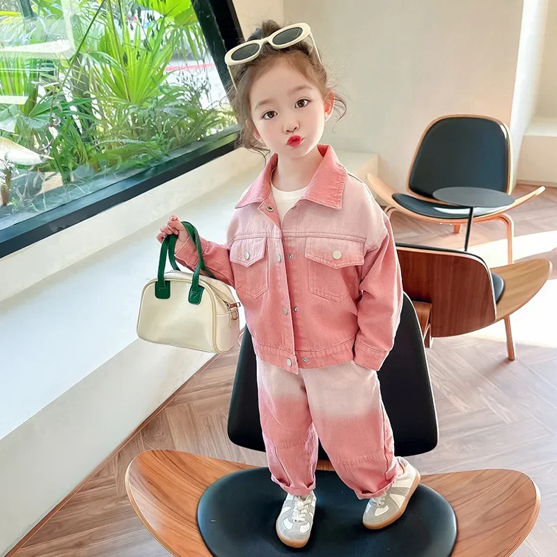 

Baby Girl Clothes Suit Girls Denim Set Spring and Autumn 2024 New Fashion Clothes Foreign Style Girl Baby Spring Two-piece Set